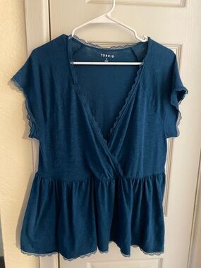 torrid Teal Lace-Trim Scoop Neck Top